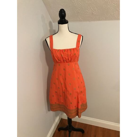 Anthropologie Maeve Fire Island Orange/Coral and Gold Paisley Print Dress-Size 6 - Picture 1 of 11